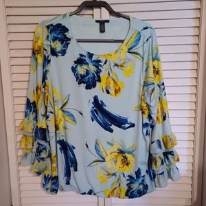 Alfani Floral Blouse - Blue and Yellow